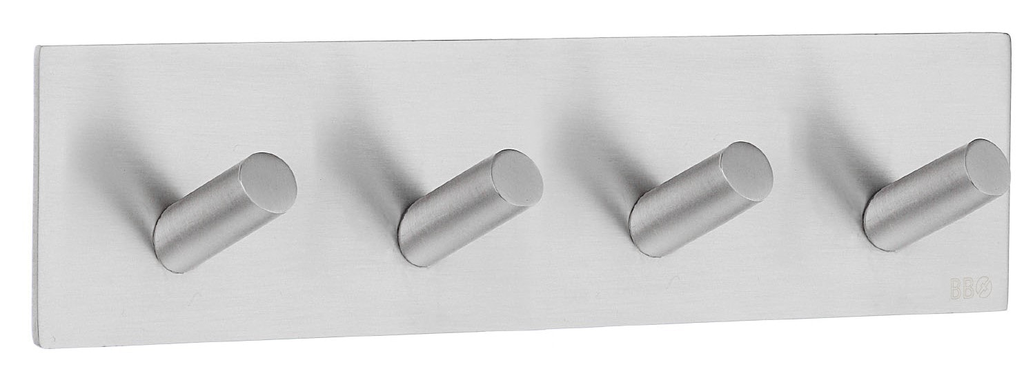 Beslagsboden firekrog i børstet stål, selvklæbende med firkantet bagplade L192 mm