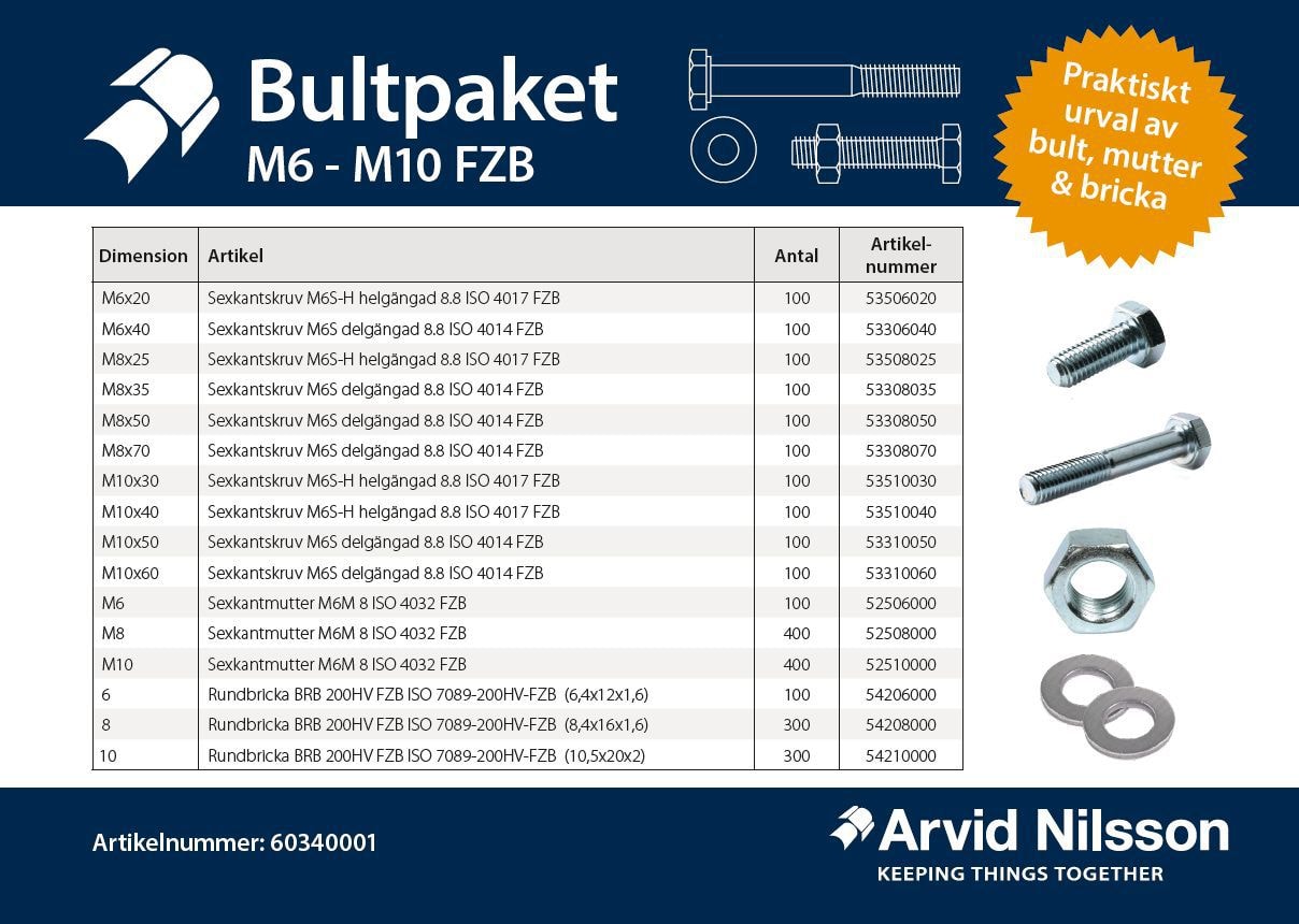 Arvid Nilsson Bolt kit M6 - M10 FZB