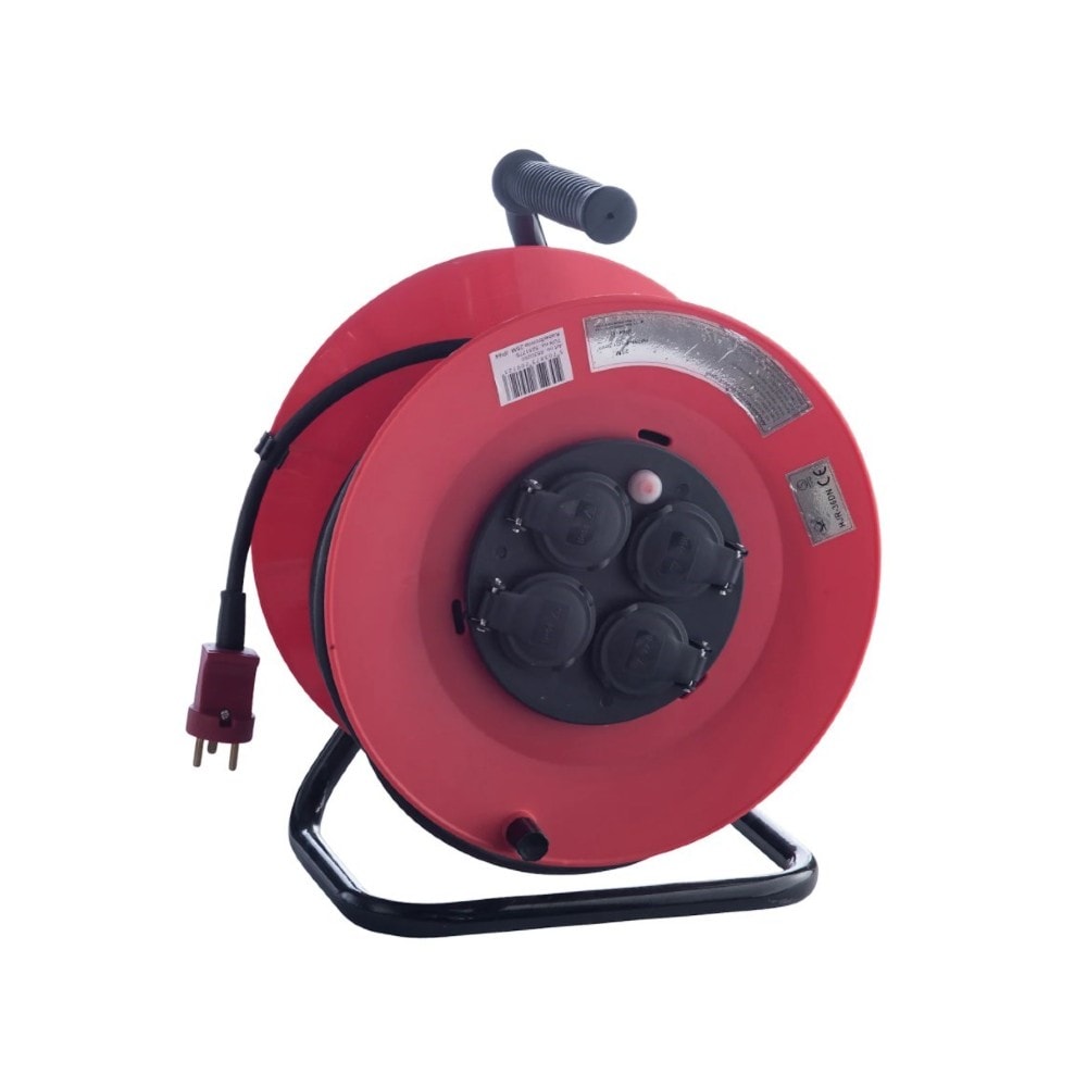 E-line havetromle i rød/sort med 4 udtag med jord