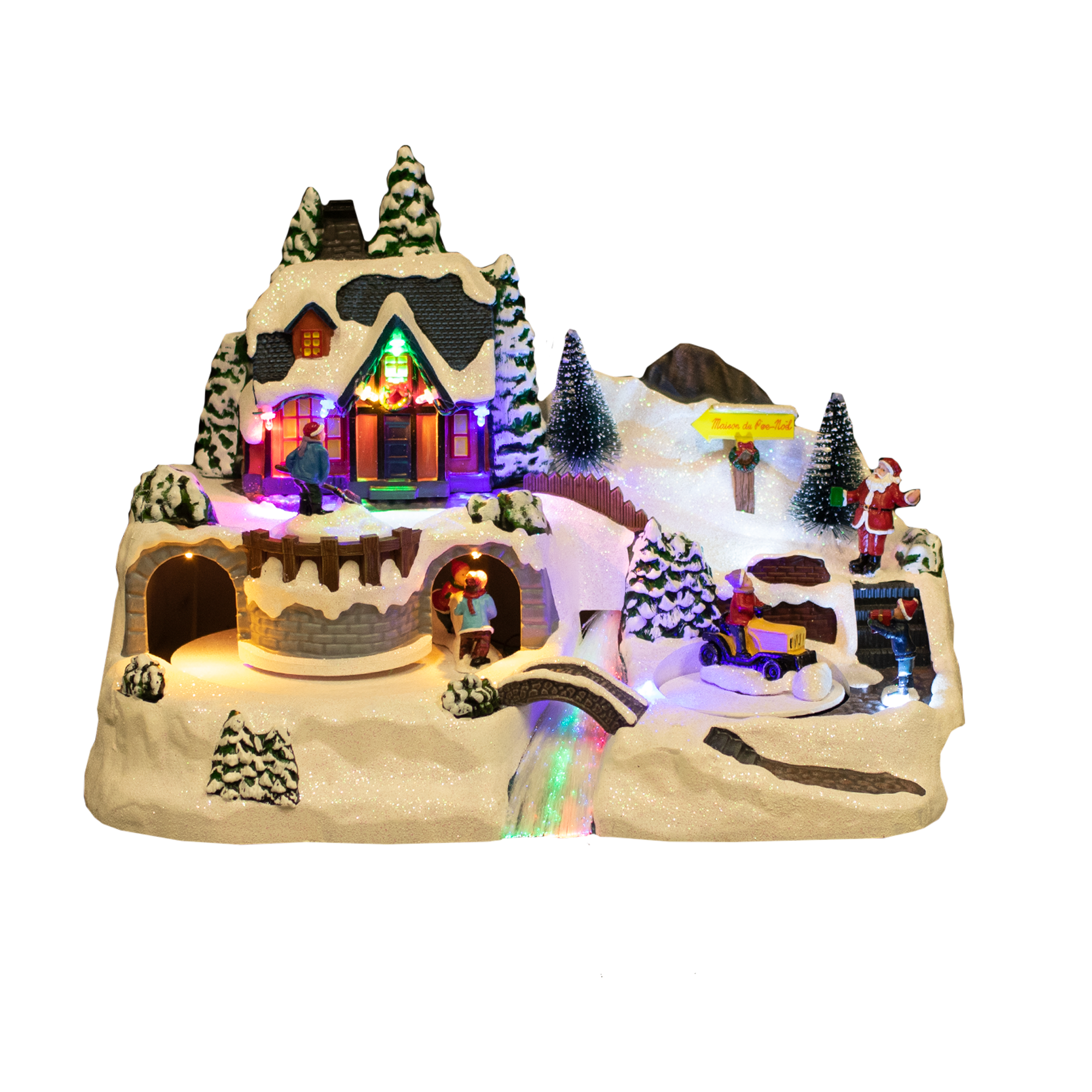 Nordic Winter River Town juleby med lys og musik, til batteri