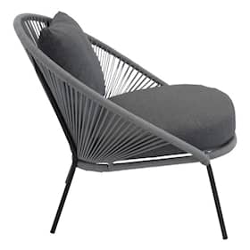Venture Design Lindos loungestol i sort alu og grå reb med grå hynde