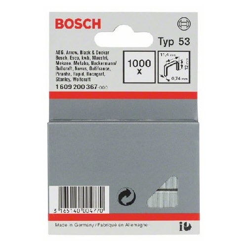 Bosch hæfteklammer type 53 11,4 x 0,74 x 12 mm 1000 stk