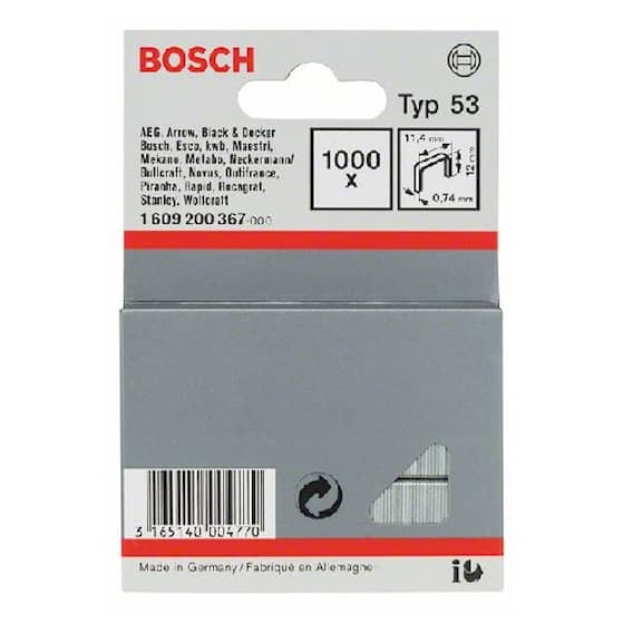 Bosch hæfteklammer type 53 11,4 x 0,74 x 12 mm 1000 stk
