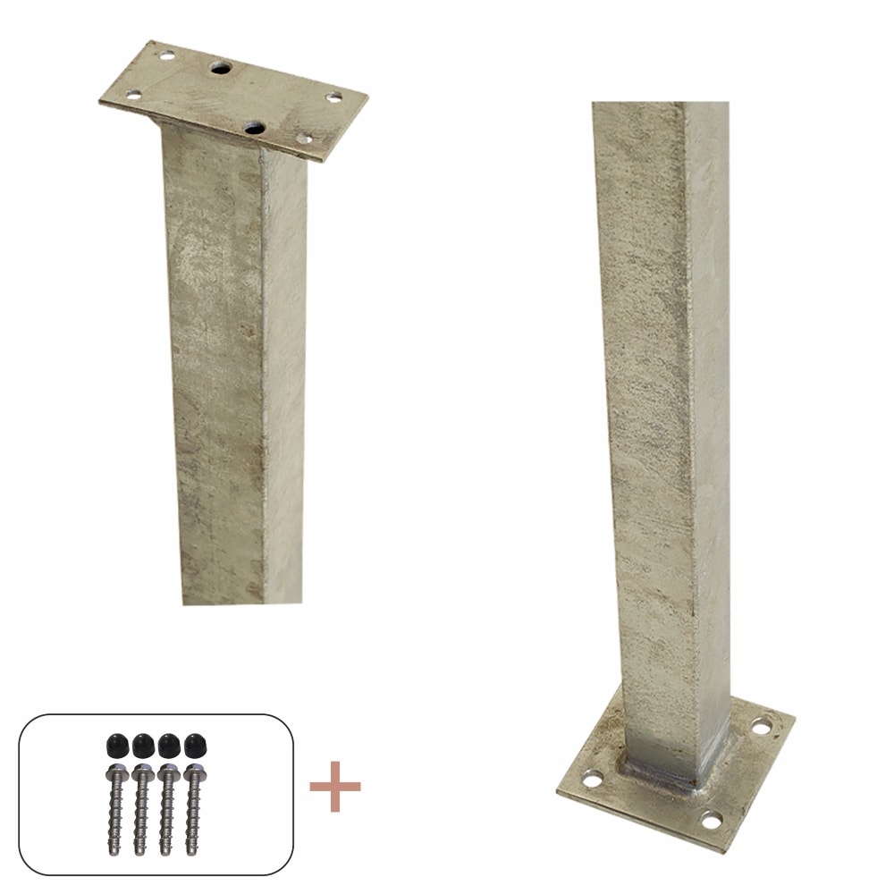 Plus stålstolpe med fod til gelænder inkl. bolte og møtrikhætter galv. 4,5 x 4,5 x 103,3 cm