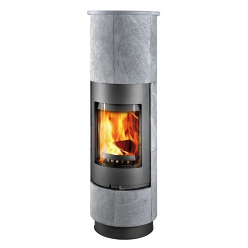 Kaminexperten Delia brændeovn med grå fedtstensbeklædning