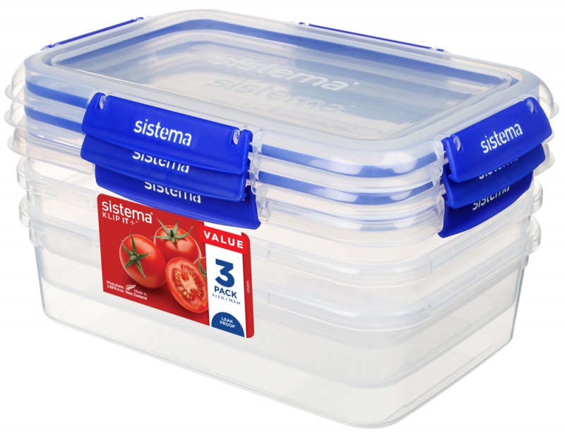 Sistema Klip It Plus Rectangular opbevaringsbokse 2,2 liter 3 stk.