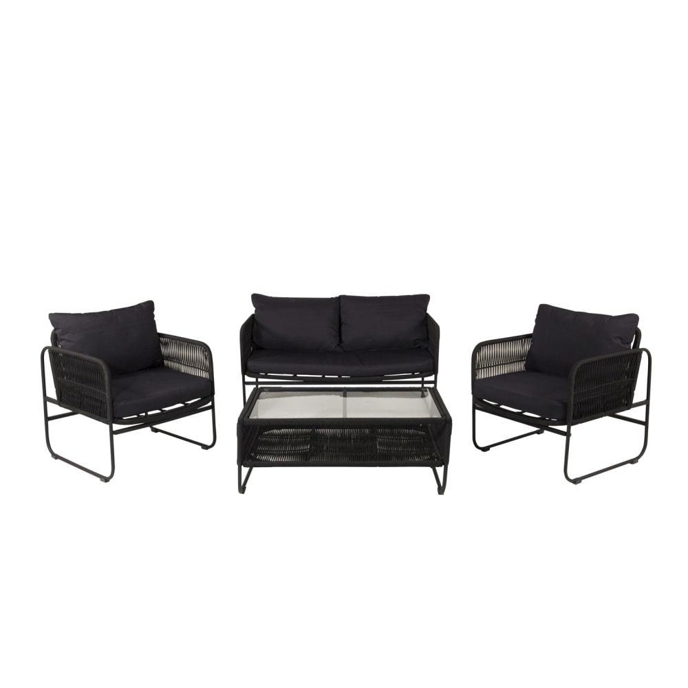 Venture Design Utah loungesæt i sort stål/sort reb med grå hynder