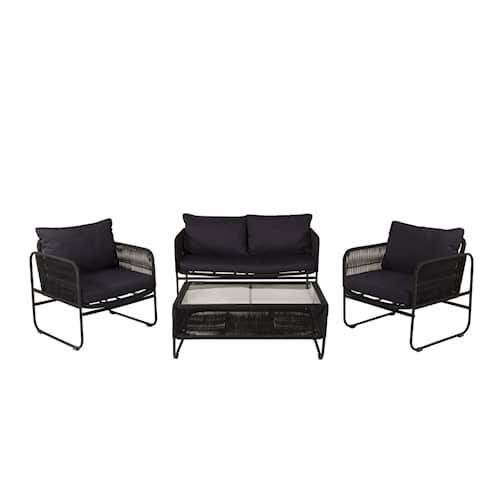 Venture Design Utah loungesæt i sort stål/sort reb med grå hynder