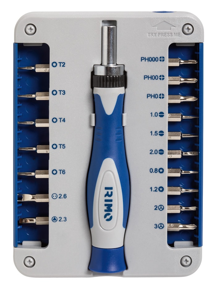 Irimo Bitsskruetrækker 5/32" m/skralde i sæt inkl. 17 bits