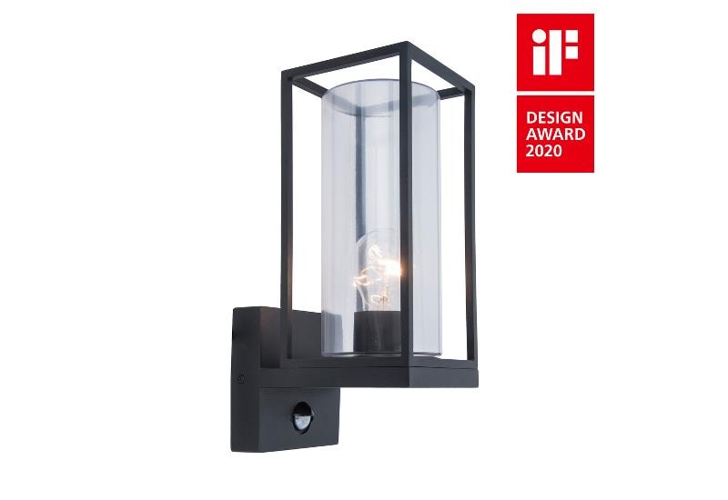 Lutec Flair væglampe up i mat sort/klar med sensor E27 IP44