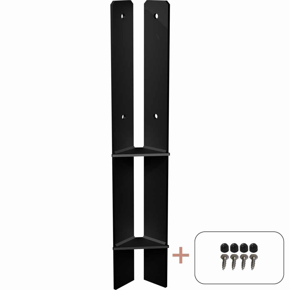 Plus hjørne stolpefod sort til nedstøbning inkl. franske skruer/bolte og møtrikhætter 9 x 9 cm Længde 60 cm