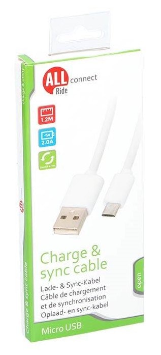 Allride Connect 2,0 ladekabel USB til Micro-USB 1,2 meter
