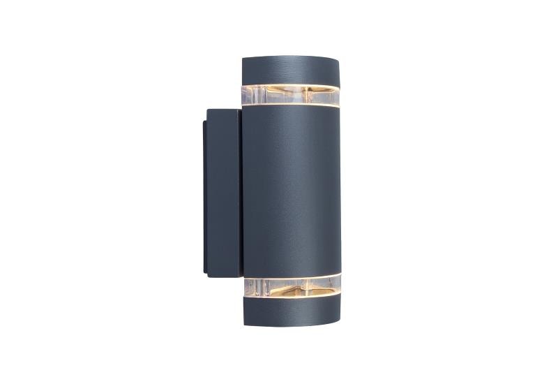 Lutec Focus Round væglampe up/down i mørkegrå/klar 2 x GU10 IP44