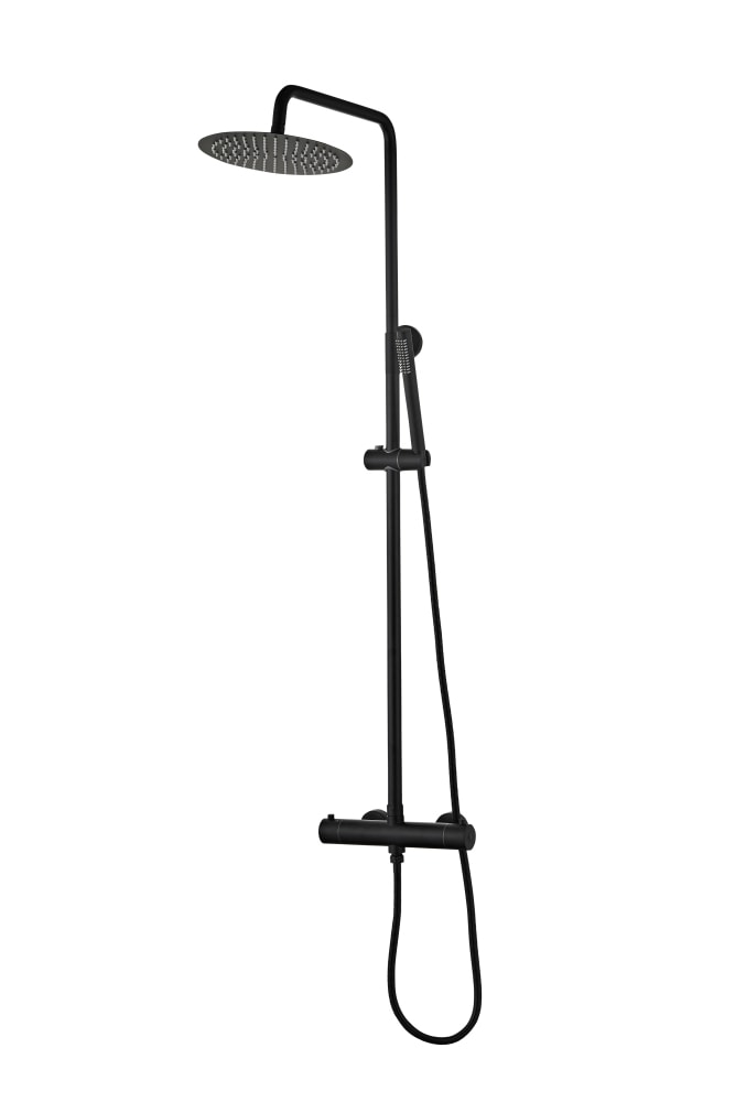 Danbad brusesystem i mat sort look Rainshower 200x200 mm, brusestang 82-115 cm