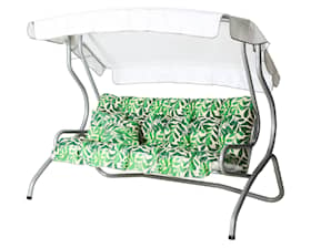 Varax Monica 3-S hængesofa i grå inkl. hvid baldakin og grønmønstret hynde