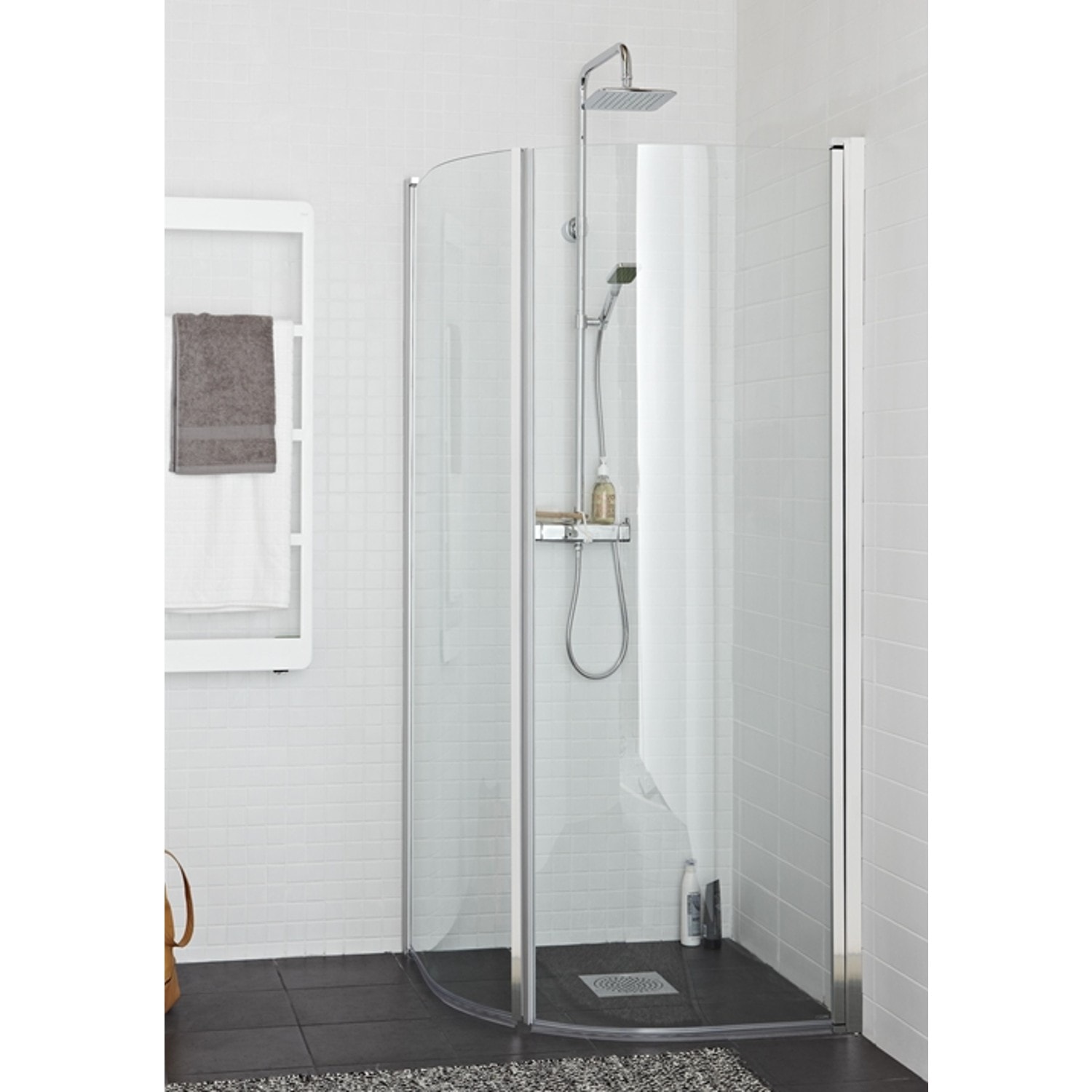 Hafa Original Round brusehjørne i klart glas/krom 90 x 90 x 200 cm