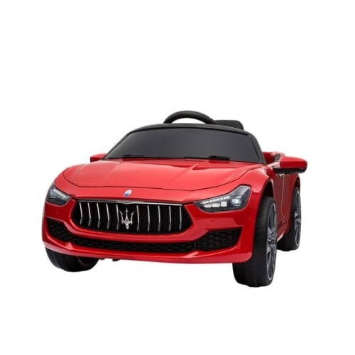 Nordic Play Maserati Ghibli 12V elbil i rød med gummihjul og lædersæde