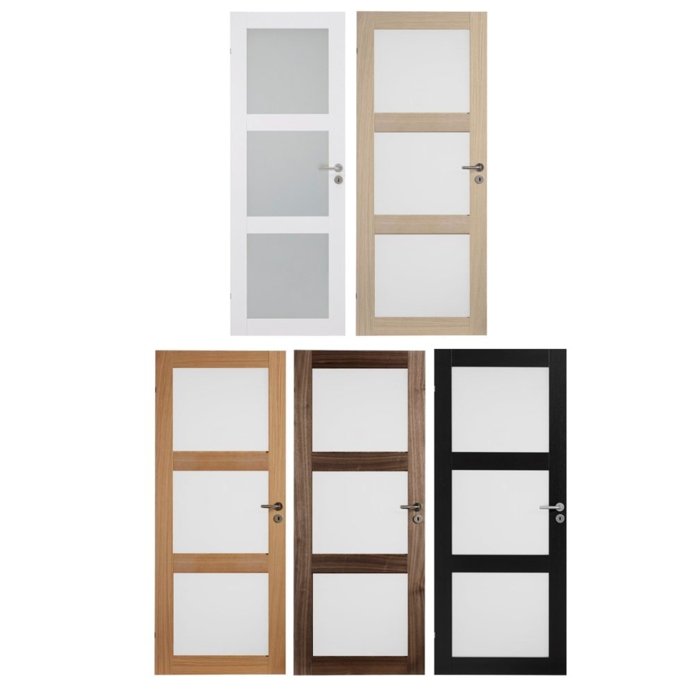 Swedoor Unique GW03L, 40 mm massiv Fyldingsdør m/ glas SORT EG 92,5x204 cm(10x21)