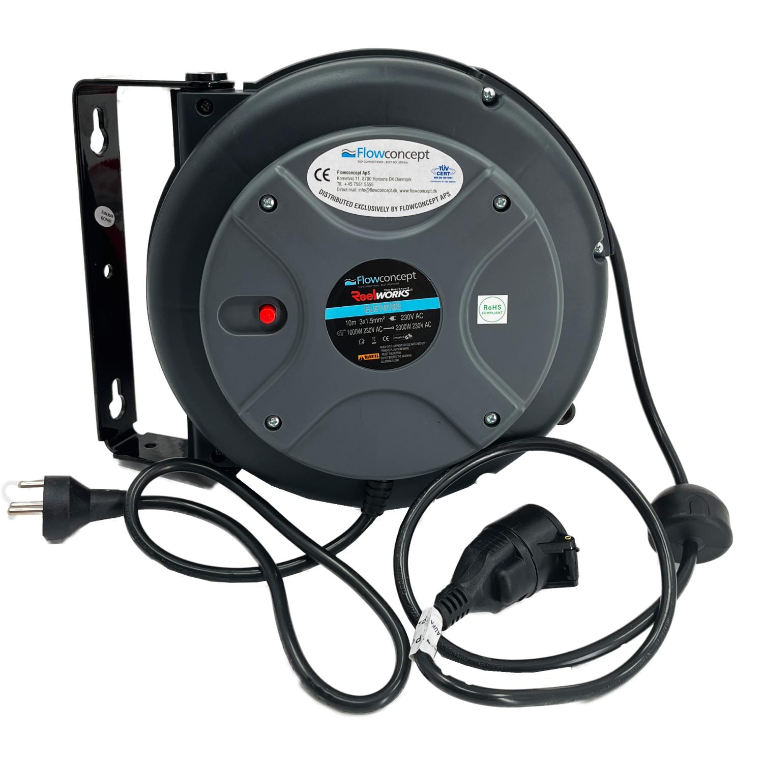 Flowconcept automatisk kabelopruller MINI IP42 3 x 1,5 mmì x 10 m - Kompressor / trykluft og tilbehør, Trykluft