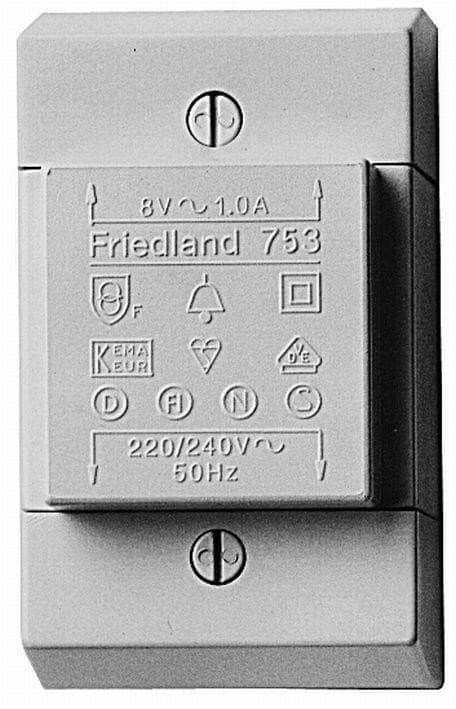 Friedland by Honeywell transformer i grå 220/8V 1.0A D753