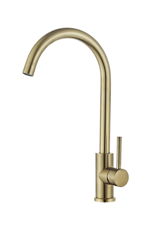 Danbad køkkenarmatur i børstet messing look 1-greb med C-tud