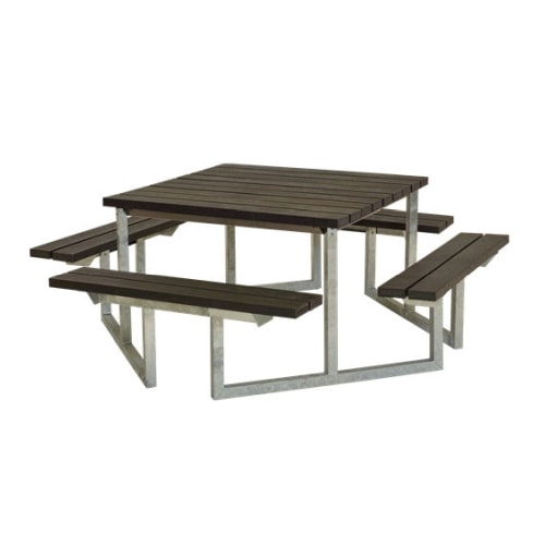 Plus Twist bord/bænkesæt RePlast sort med 4 ryglæn 227 cm