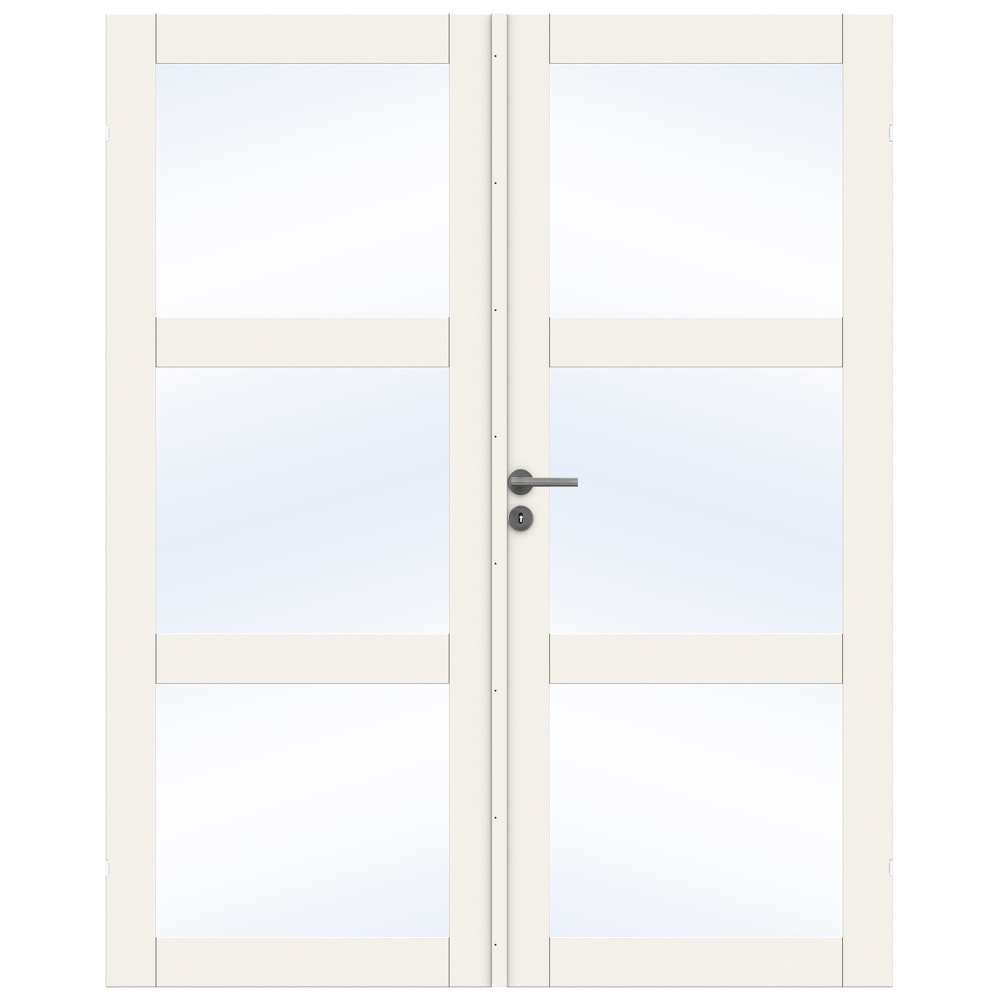 Swedoor Purity GW03L+GW03L 40 mm hvid fyld.dør m. glas 82,5+82,5x204cm (17x21)