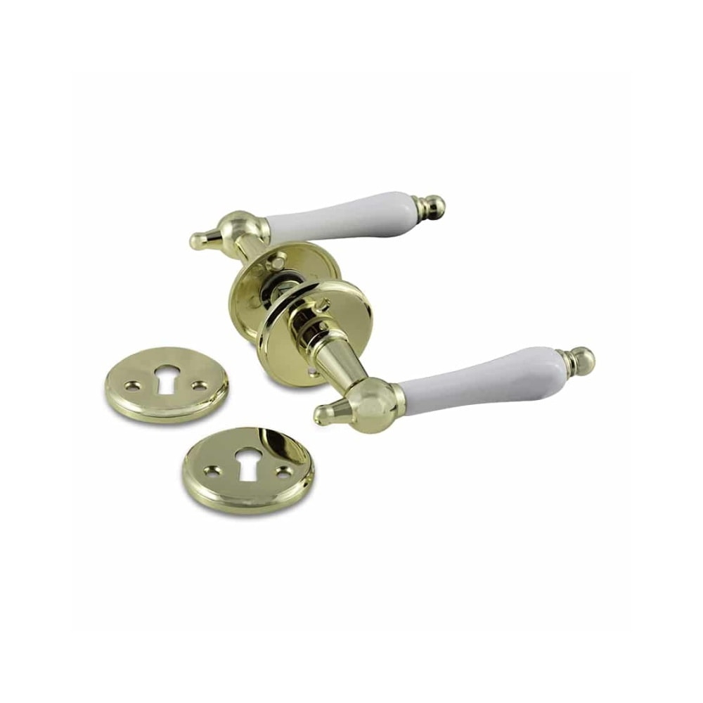 Jasa Husmand dørgreb i messing og porcelæn inkl. nøgleskilt Ø20 mm