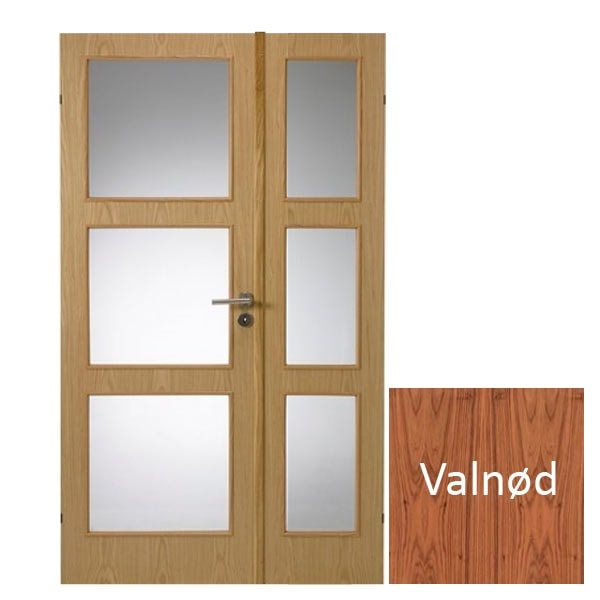 Swedoor Easy Nature GW3+GW3 40 mm valnød dør m. glas 72,5+39,8x200 cm (12x20,5)