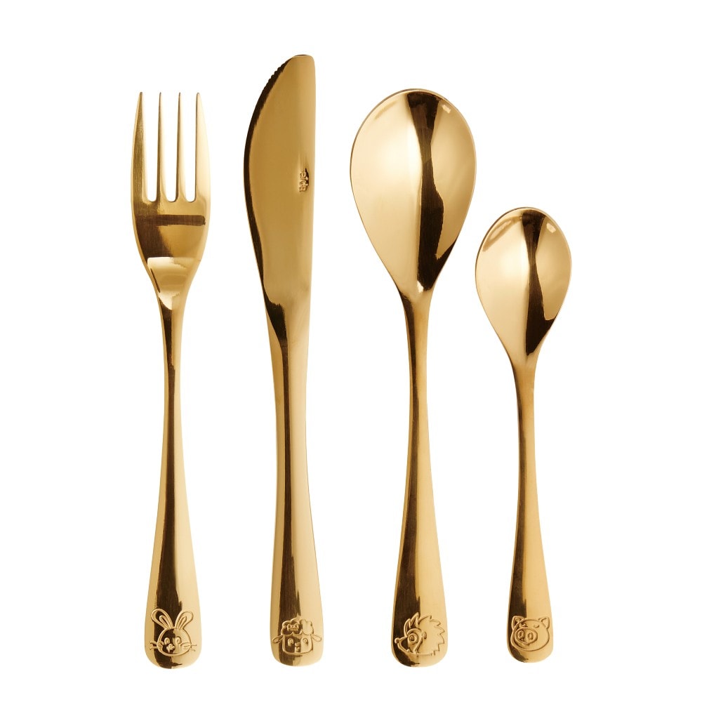 Aida børnebestik guld 4 dele