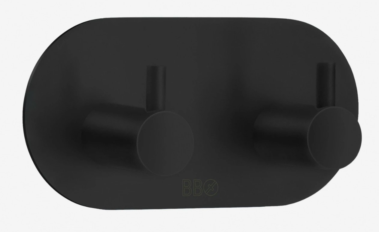 Beslagsboden dobbeltkrog i mat sort med tap, selvklæbende L96 mm