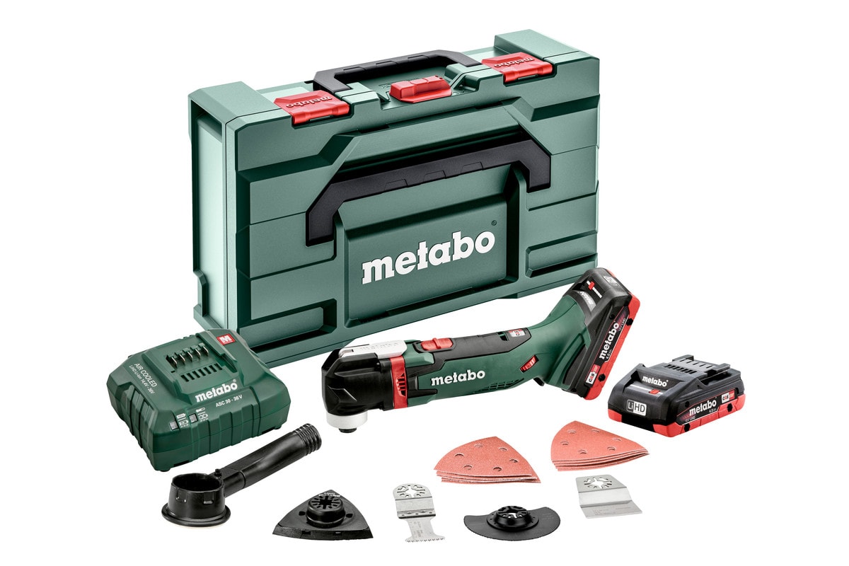 Metabo MT 18 LTX multiværktøj med tilbehørog 2x4Ah batterier og lader