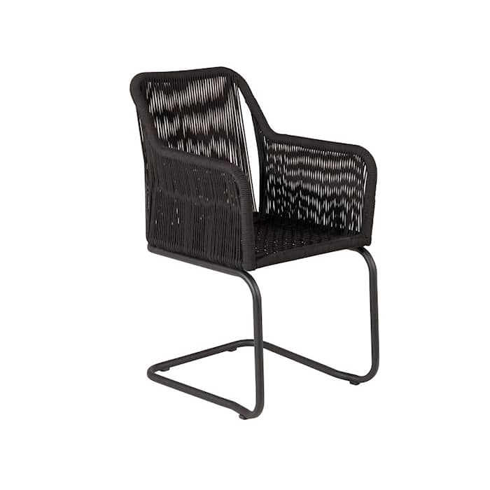 Venture Design Lindos stol med armlæn sort alu/sort reb med grå hynde