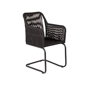 Venture Design Lindos stol med armlæn sort alu/sort reb med grå hynde