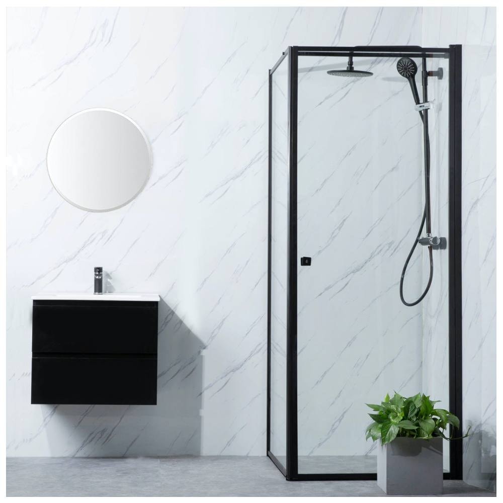 Bathlife Profil Rak brusehjørne klar/sort med fast væg 100 cm og dør 100 cm