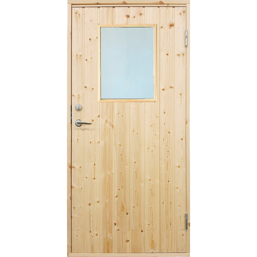 Plus udhusdør ubehandlet standard panel med vindue venstrevendt 88,6 x 197,8 cm