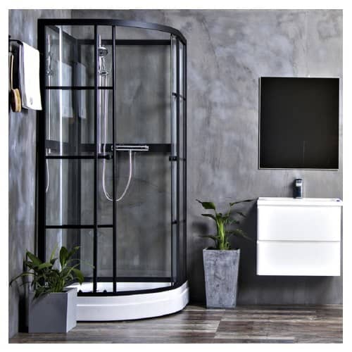 Bathlife Betrakta Rund brusekabine i sort / hvid med klart glas 90x90x205 cm