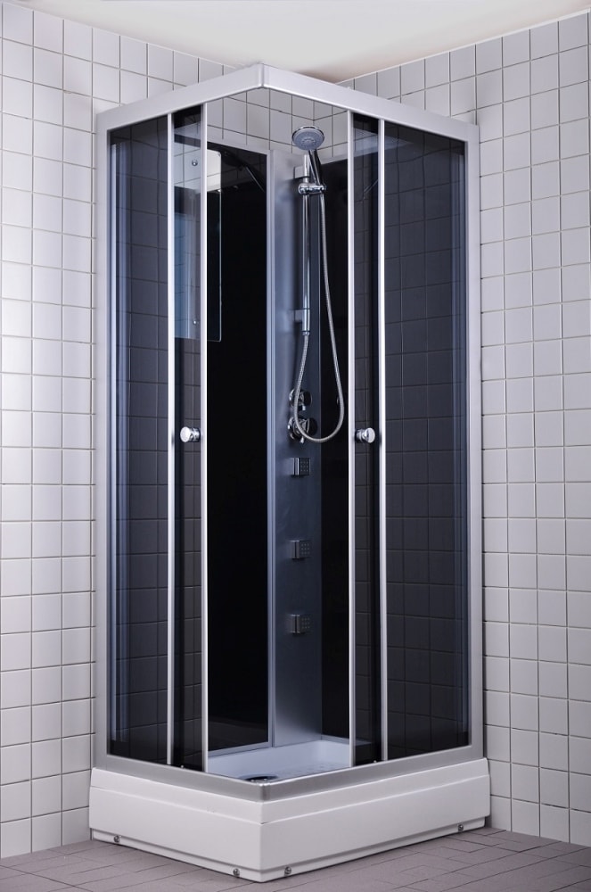 Milobad Rondo brusekabine med massagedyse alu/gråtonet 70 x 90 x 207 cm