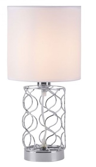LeuchtenDirekt Deva bordlampe børstet stål med hvid lampeskærm H370 mm E14