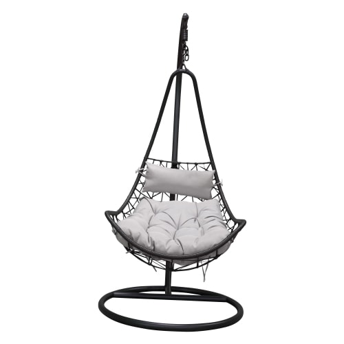 Venture Design Vide hængestol i sort metal og sort kunstflet med grå hynde