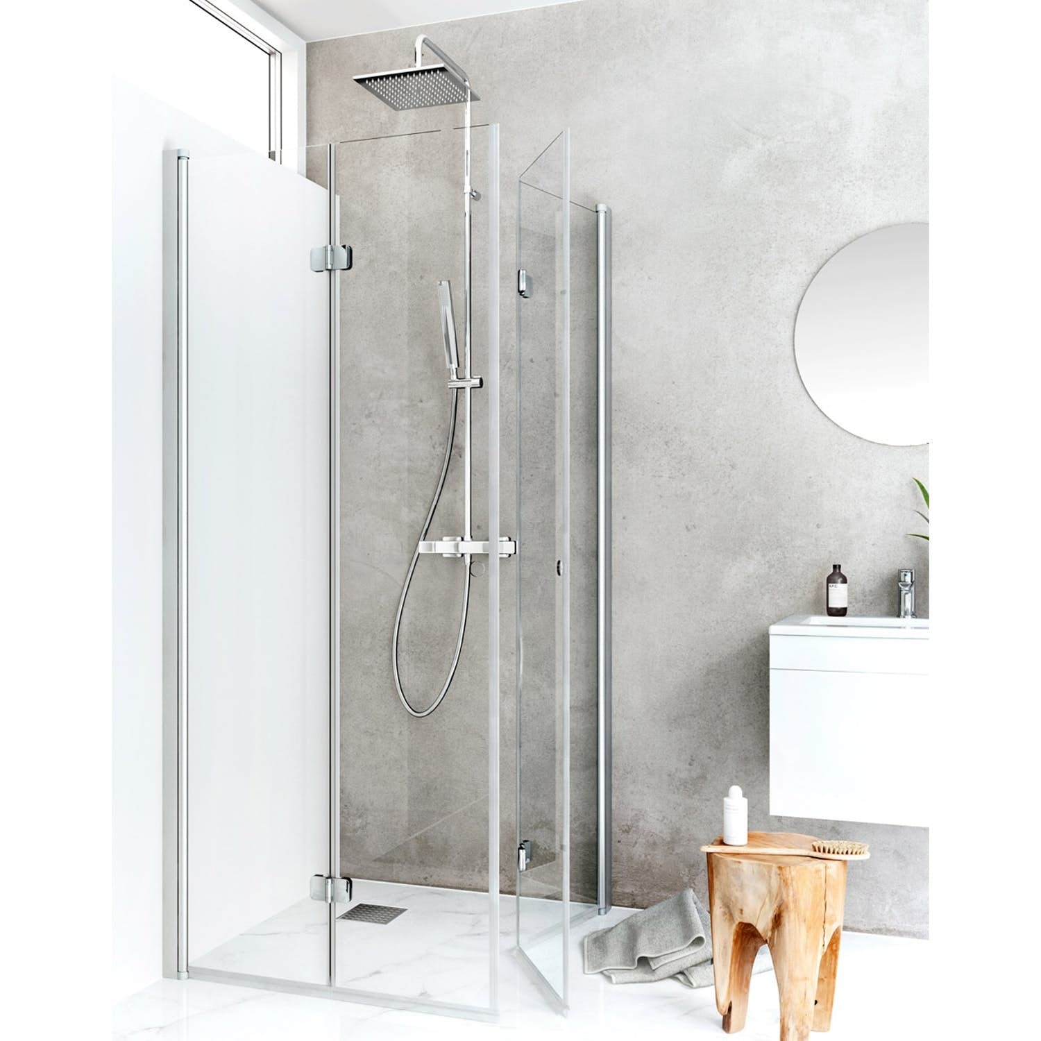 Hafa Igloo Pro Fold brusehjørne i klart glas/alu 90 x 90 x 200 cm