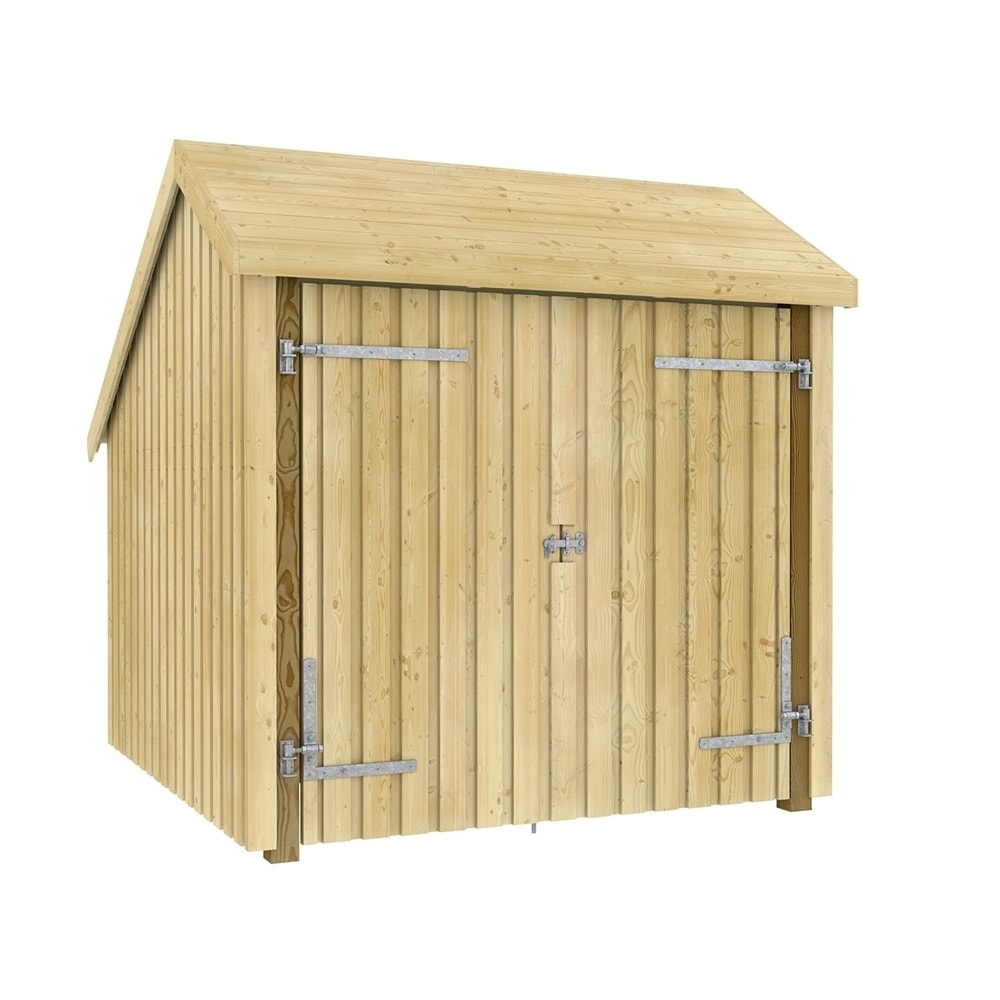 Plus cykelskur i ubehandlet træ med dobbeltdør