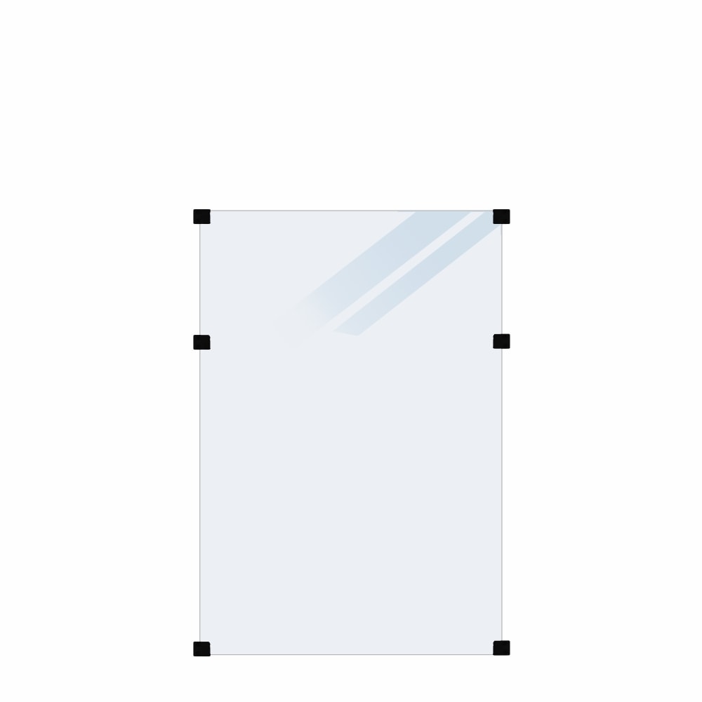 Plus glashegn i 6 mm hærdet glas frosted inkl. 6 sorte beslag 90 x 127 cm