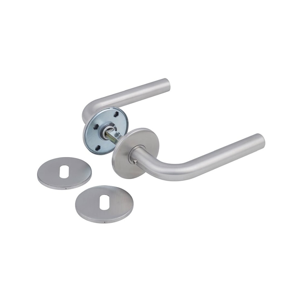 Jasa dørgreb L-form i børstet stål inkl. nøgleskilt Ø16 mm