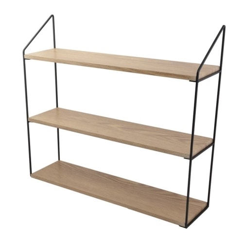 Day reol til ophæng sort / træ 3 hylder 60 x 15 x 54 cm