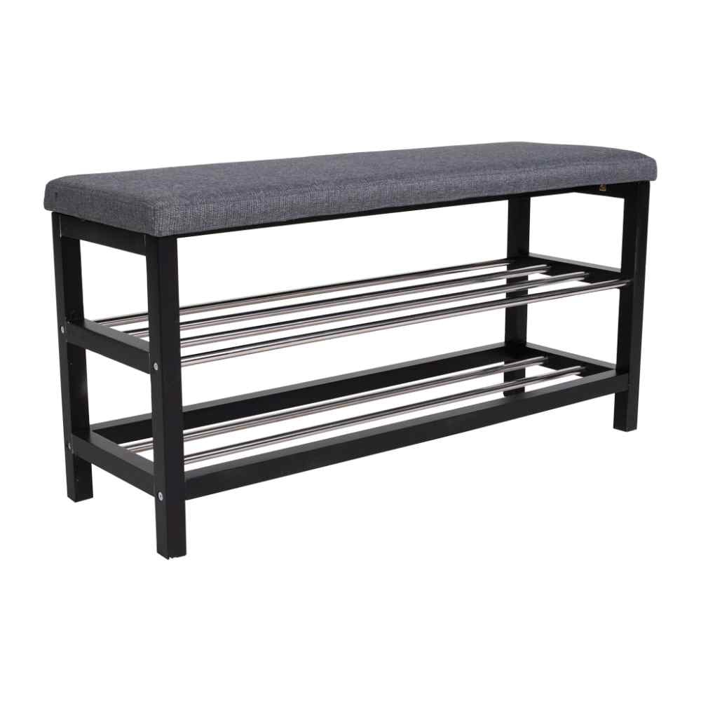 House Nordic Padova bænk i grå og sort med hynde og 2 hylder