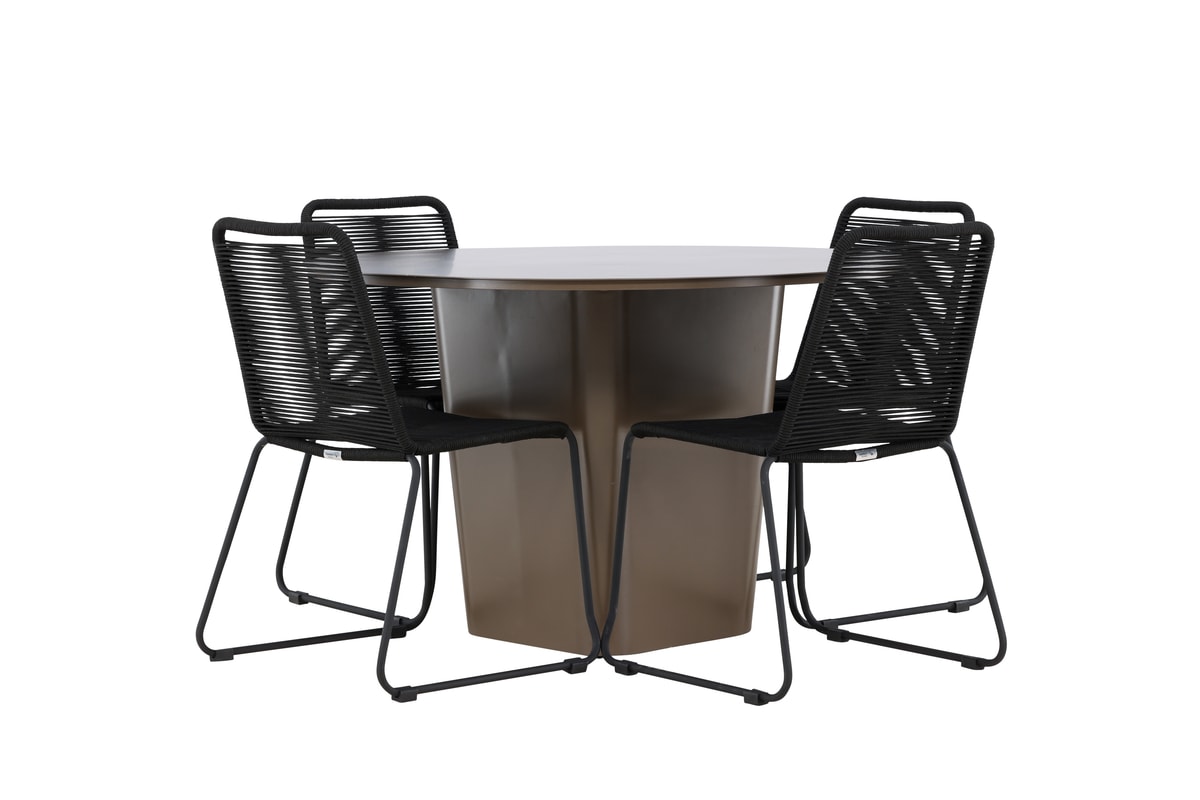 Venture Design Santa Fe & Lindos møbelsæt med bord og 4 stabelstole i sort