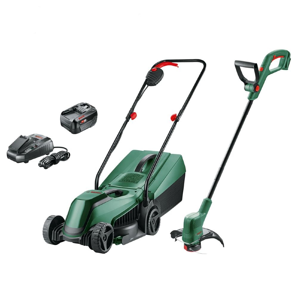 Bosch EasyMower 18V-32-200 plæneklipper med 4,0 Ah batteri og lader inkl. trimmer