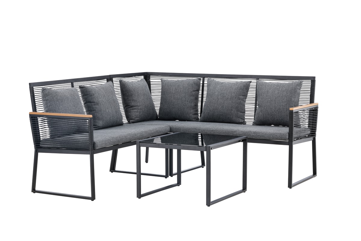 Venture Design Dallas loungesæt i grå/sort med hjørnesofa og bord