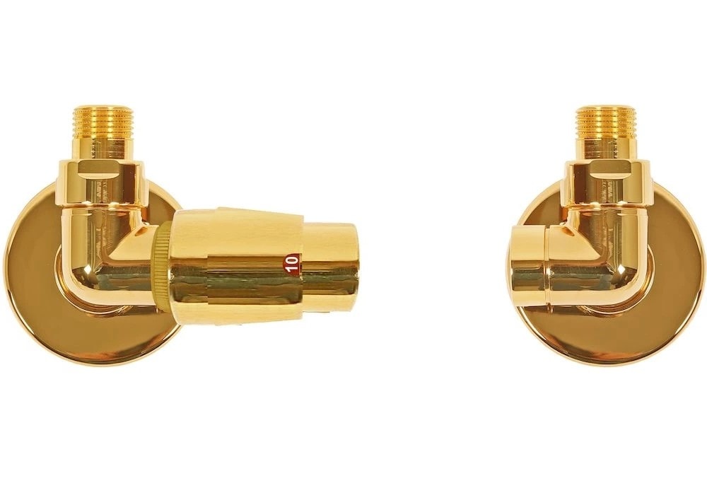 Kriss Corner RTL ventilsæt i guld, vinkelløbende komplet med fremløb højre